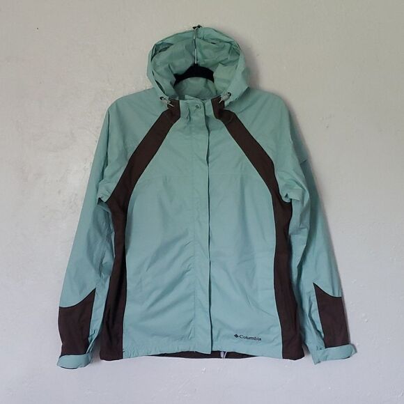 Columbia Packable Rain Jacket in Mint & Brown Size M - Picture 1 of 15